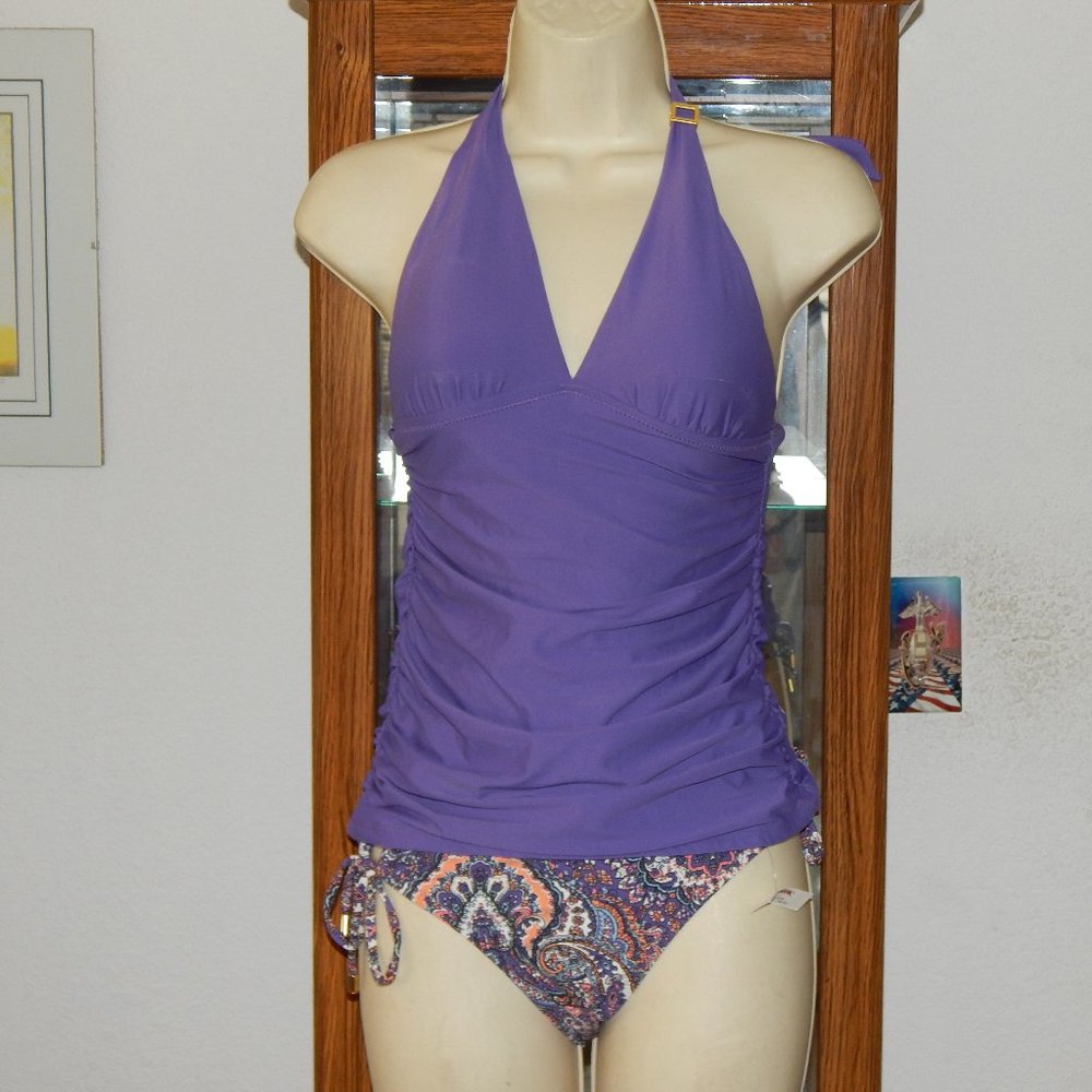 HELEN JON Purple Print Tunnel Side Hipster Swim XS